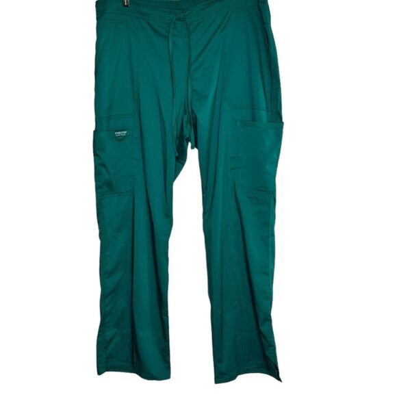 Cherokee elastic waist with drawstring flare bottom scrub pants size large green - Picture 1 of 4